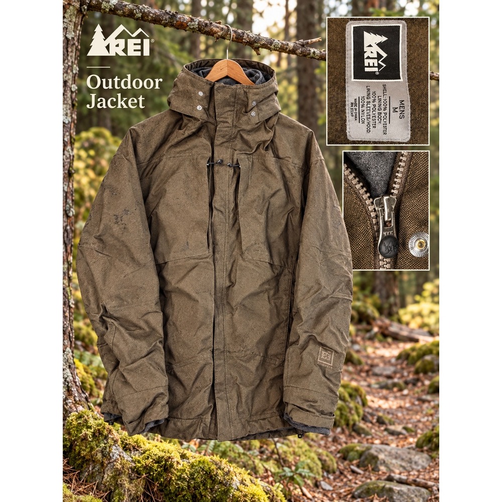 REI Elements Mens Brown Full Zip Fleece Lined Outdoor Jacket Medium RN 37249